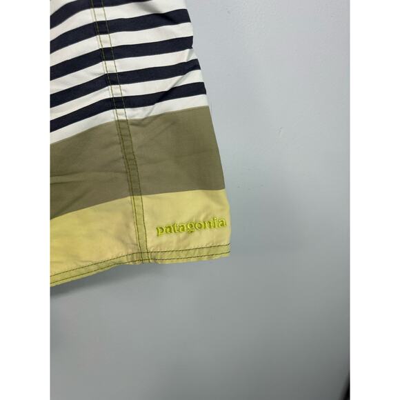 Patagonia Men's Board Shorts Nylon Striped Yellow Green Size 38 - Picture 6 of 9